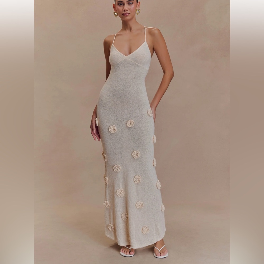 Meshki Cream Rose Embellished Gown